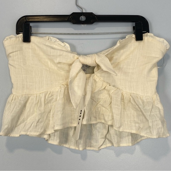 OLIA Taylor Linen Blend Strapless Crop Tie Top Sz Medium M Cream Summer Vacation - Picture 1 of 8